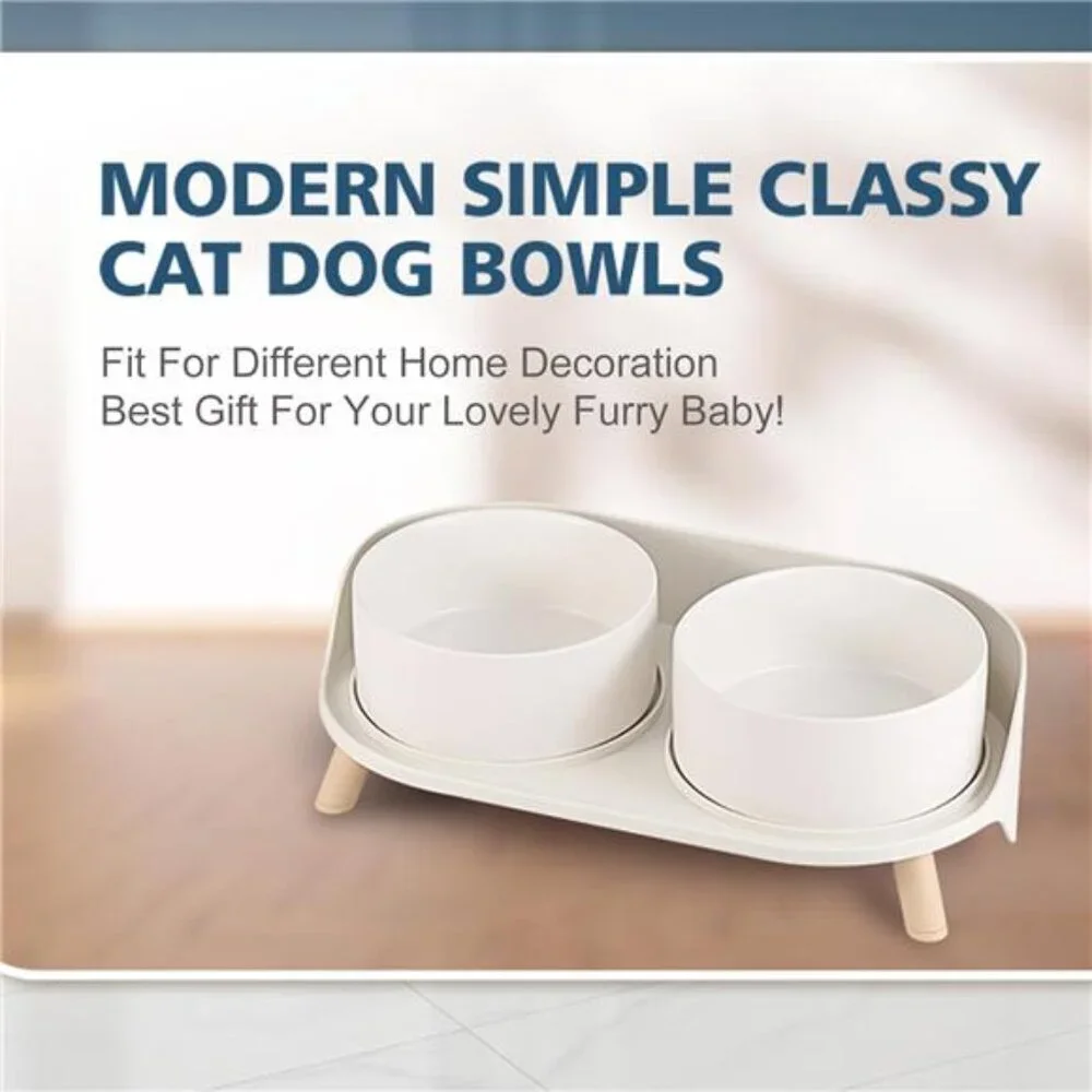 Elevated Ceramic Dog Bowl Set - Double Dog Feeding Bowls with Stand Splash